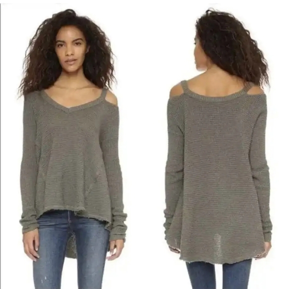 Free People Moonshine Cold Shoulder Sweater in Military Green Size:S | NWOT - Picture 9 of 9